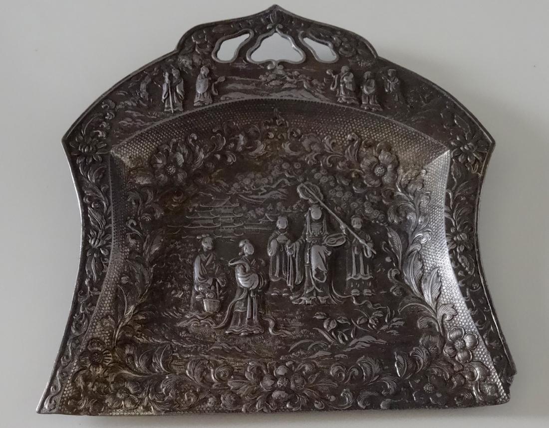 Victorian Antique Orientalism Spelter Table Crumb Pan: Victorian Antique Orientalism Spelter Table Crumb Pan Ornate Tray Approximately 7 x 7 1/4 inches.