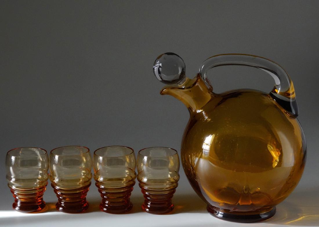 Art Deco Vintage Honey Amber Glass Decanter Set 4 Shot (1 of 9)