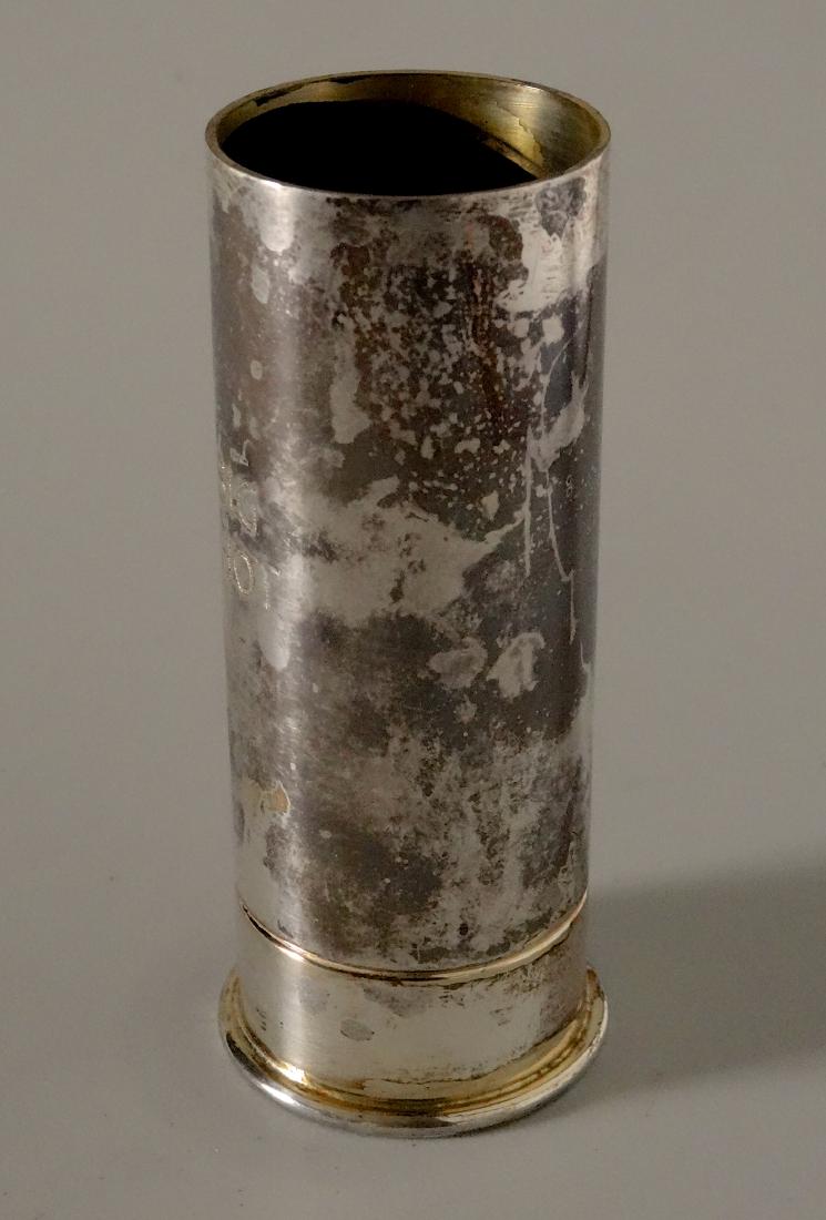 Ammo Shell Big Shot Glass Italian Silver Plate Jigger: Ammo Shell Big Shot Italian Silver Plate Novelty Jigger Shot Glass Man Cave Prank Barware Approximately 3 3/8 inches tall and 1 7/16 inches in diameter.