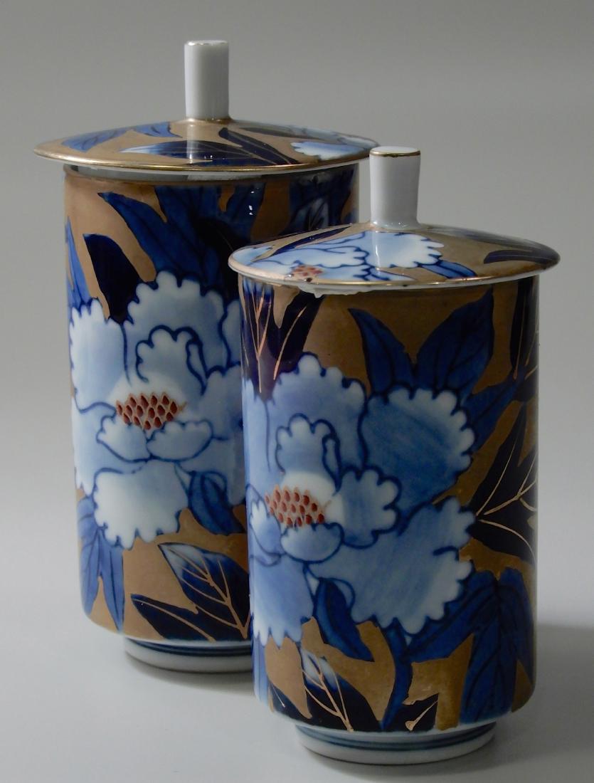 Pair Japanese Cylinder Blue and Gold Porcelain Enamel (1 of 6)