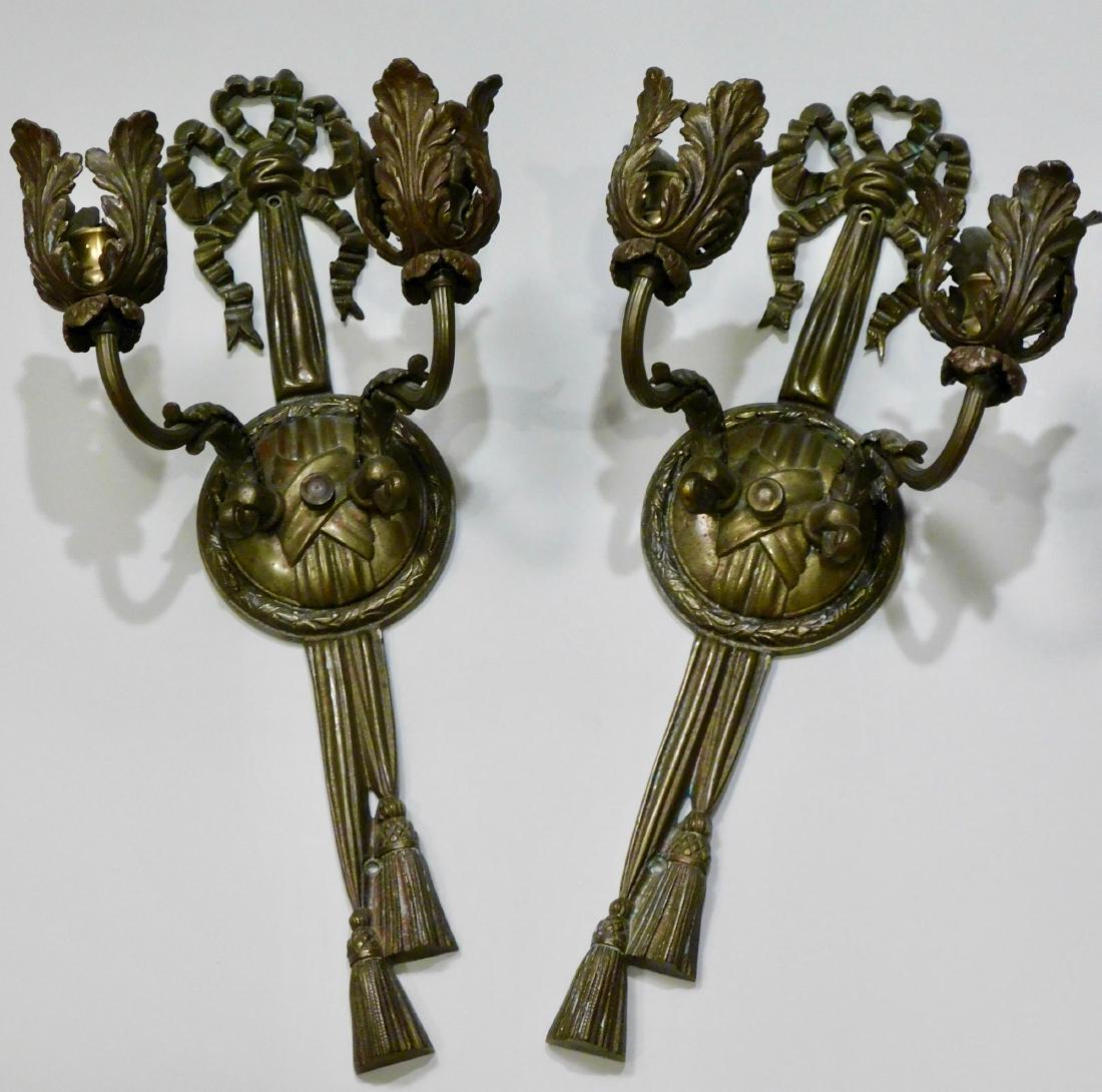 Antique French Wall Sconces Cast Brass Two Arm Candle (1 of 10)