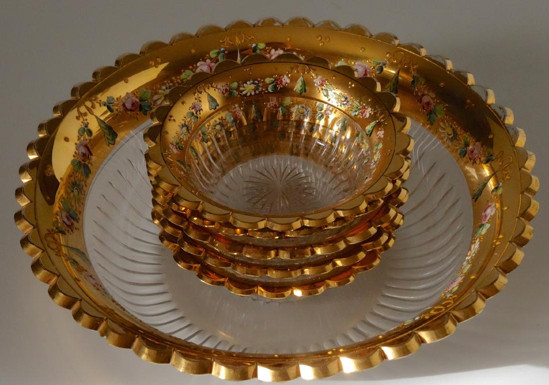 Art Deco Vintage Glass Gilded Enameled Berry Bowl Set (1 of 8)