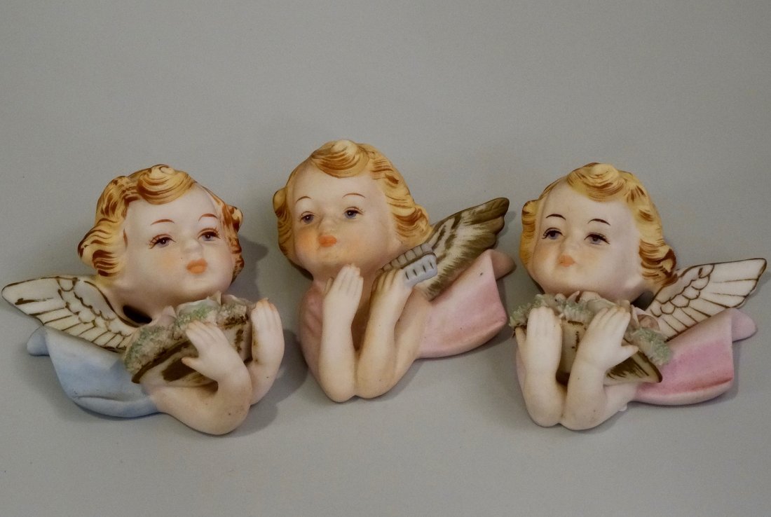Porcelain Angel Head Putti Wall Plaque Lot of 3 (1 of 5)