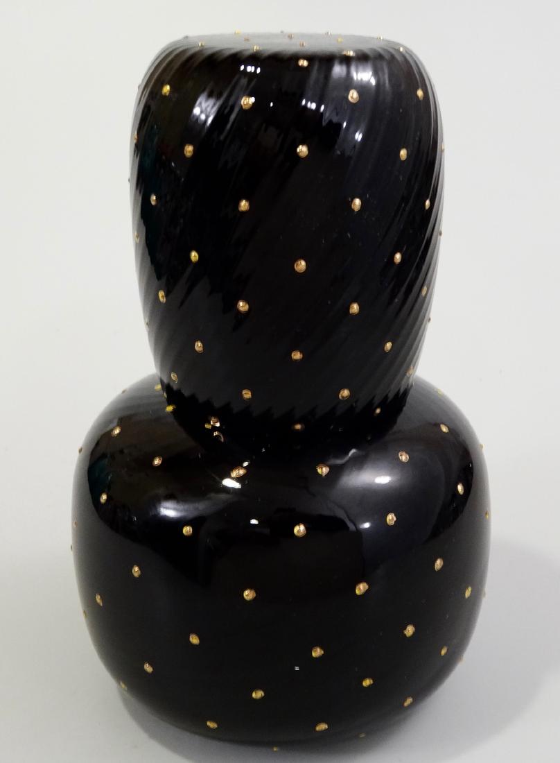 Vintage Art Deco Murano Style Slate Black Glass Water: Vintage Art Deco Murano Style Slate Black Glass Water Decanter Tumble Up Bedside Water Carafe Tumbler acts as a lid over the squared-off carafe, keeping water free from dust. 6 5/16 inches tall x 4 1/