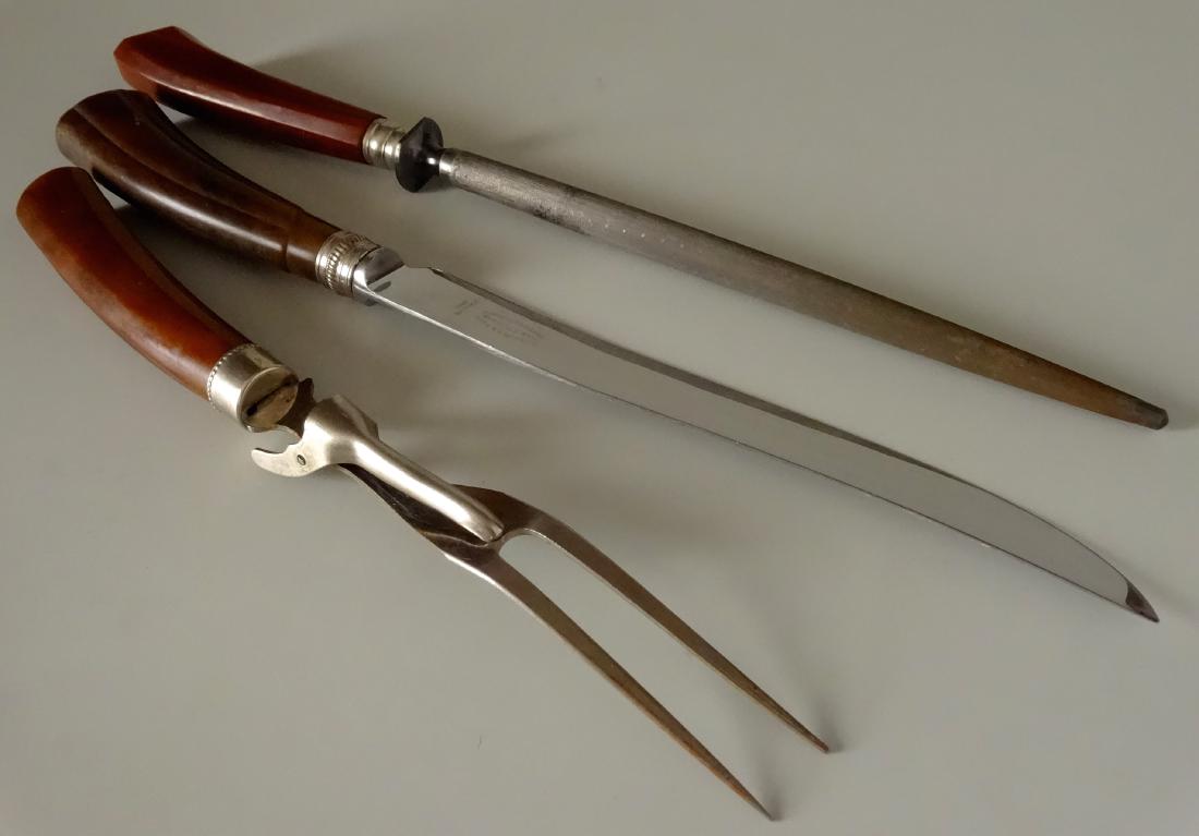 Sheffield England Knife Solingen Germany Steel Rod: Sheffield England Knife Solingen Germany Steel Rod Vintage Carving Assembled Set Knife is approximately 13 inches overall; blade is approximately 8 inches. Honing steel is approximately 13 inches; for