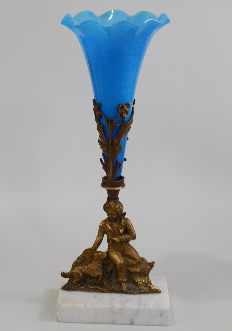 Victorian Blue Opaline Glass Ruffle Trim Trumpet Mantle (1 of 10)