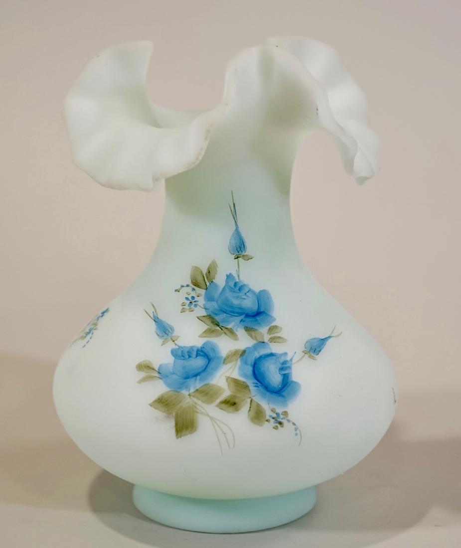 Fenton Blue Custard Burmese Glass Ruffle Vase Hand (1 of 8)