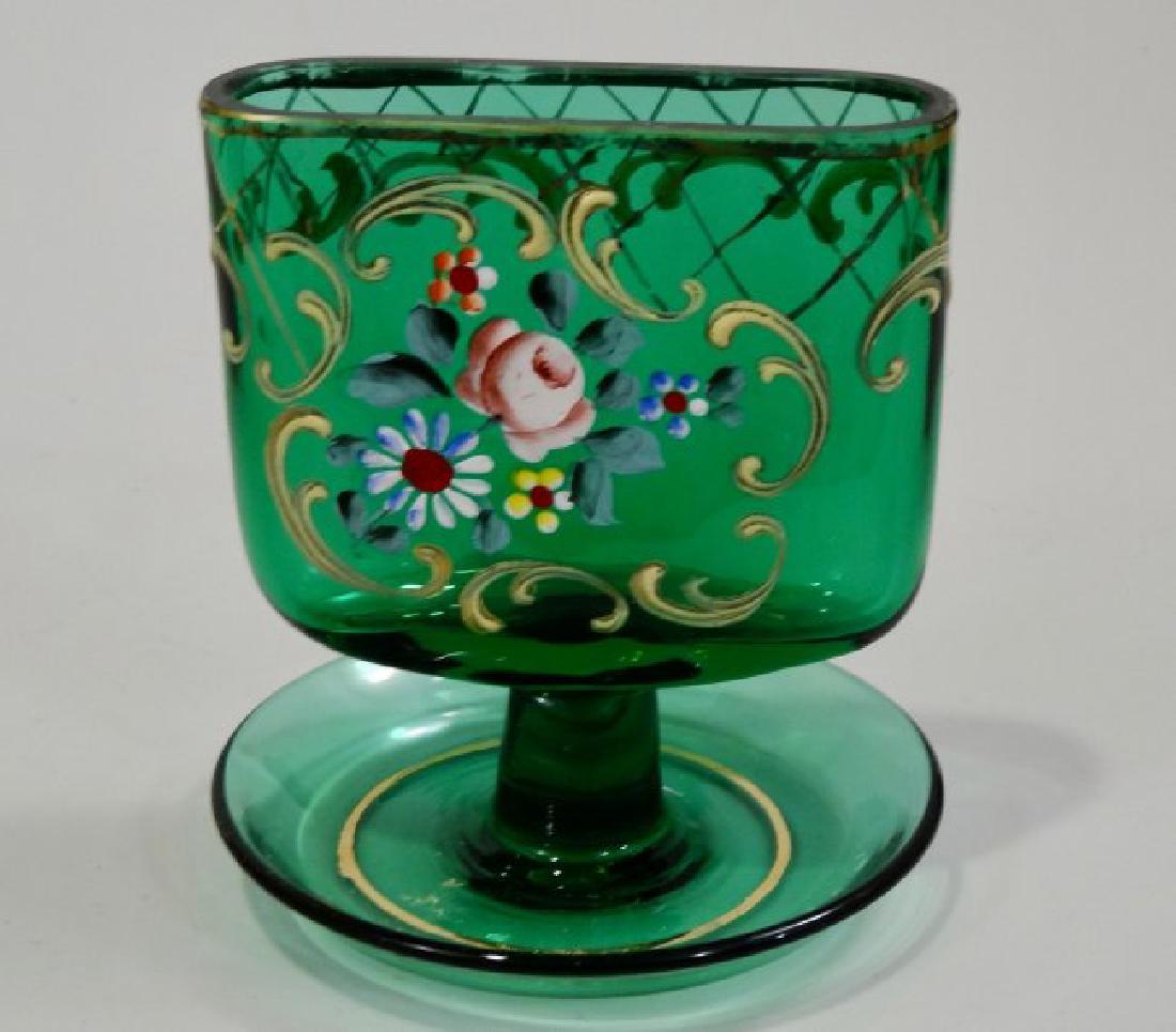 Vintage Tobacciana Enameled Green Glass Ashtray Hand Pa (1 of 5)