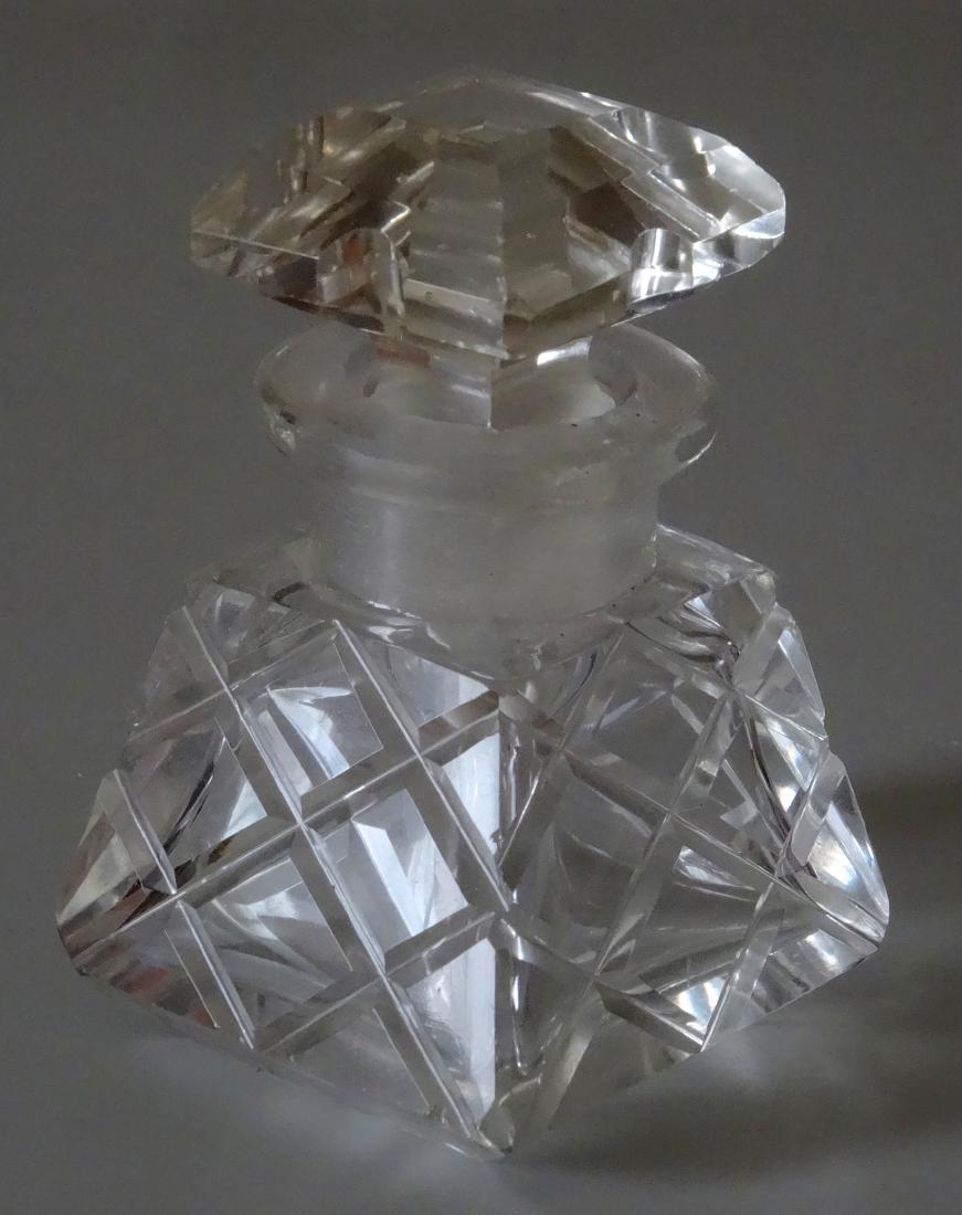 Vintage Cut Glass Perfume Bottle: Vintage Cut Glass Perfume Bottle Approximately 6 11/16î tall.