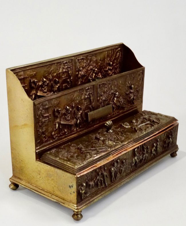 Vintage Pressed Brass Inkwell Letter Rack Desktop Paper (1 of 8)