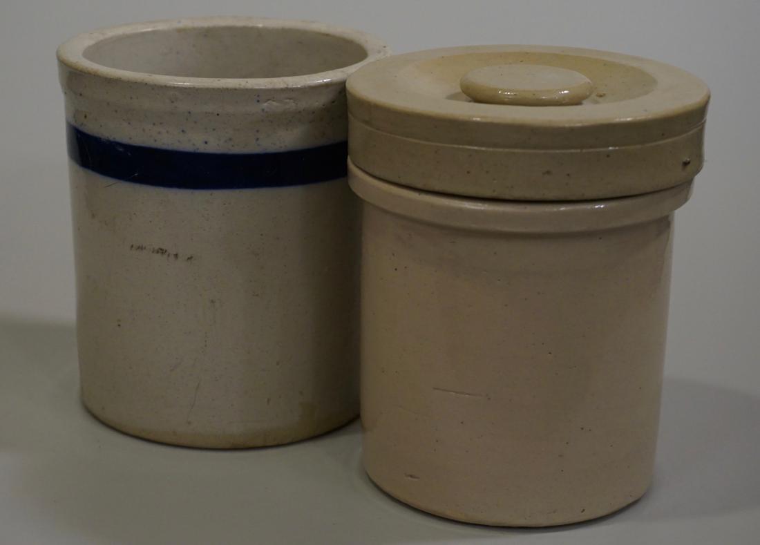 Vintage Glazed Stoneware Pottery Blue Band Canister (1 of 7)
