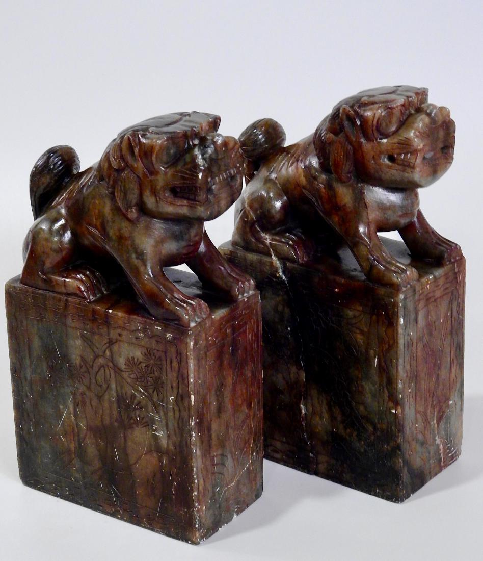 Chinese Carved Bookends Soap Stone Fu Dog Foo Lion Chop (1 of 7)
