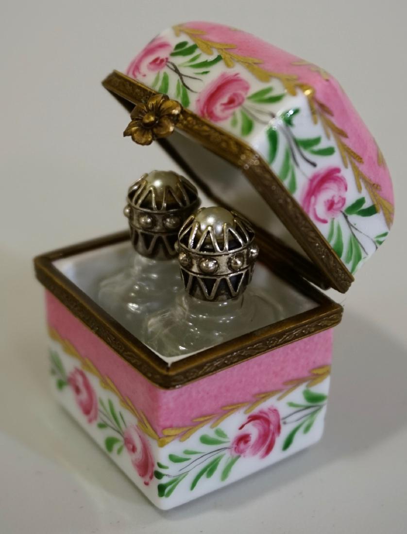 Limoges Porcelain Box France Crystal Perfume Bottles: Limoges Porcelain Box France Crystal Perfume Bottles Casket France Approximately 1 3/8 x1 3/16 x1 1/4 inches.