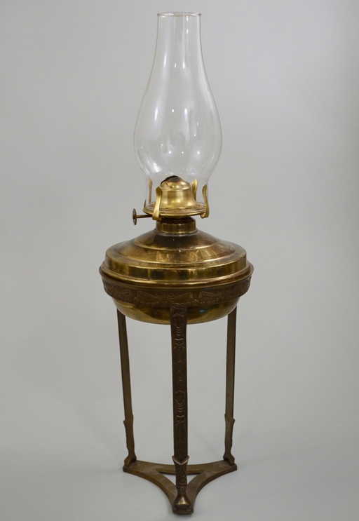 Tripod Brass Base Kerosene Oil Lamp Glass Chimney