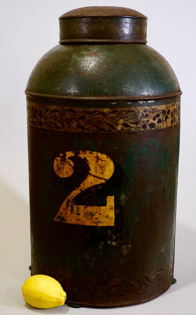 Antique Victorian Tea Tin Large Tole Painted Container (1 of 8)