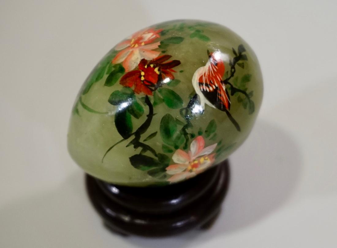 Oriental Carved Jade Green Stone Egg Bird in Foliage (1 of 5)