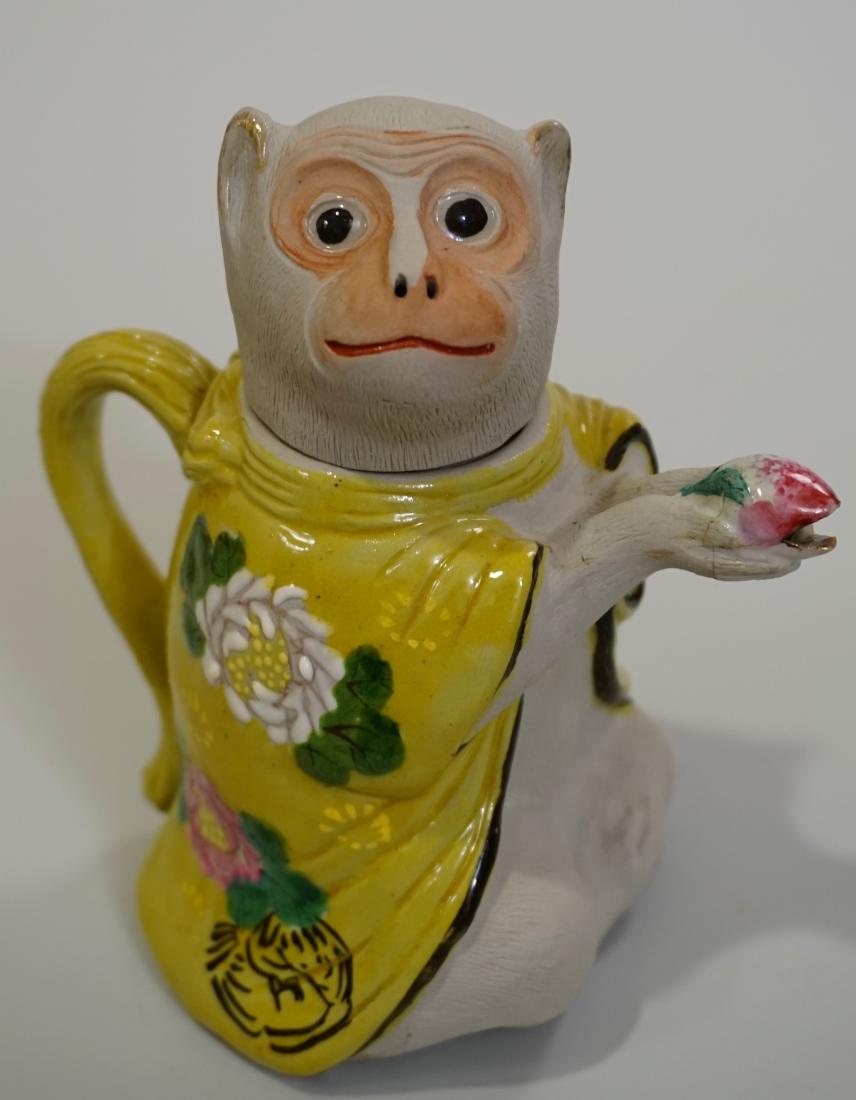 Japanese Banko Art Pottery Monkey Figural Teapot Bisque (1 of 9)