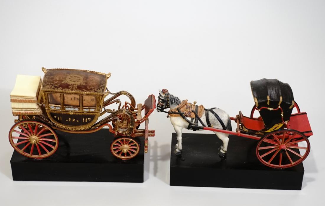 Vintage Carriage Precision Miniatures Artesania Museo: Vintage Carriage Precision Miniatures Artesania Museo De Carrozas Horse Cart Model Museo de Carruajes Madrid Spain Lot of 2 Approximately 5 5/8 x 2 3/8 x 3 1/8 inches and 5 3/8 x 2 1/4 x 4 inches.