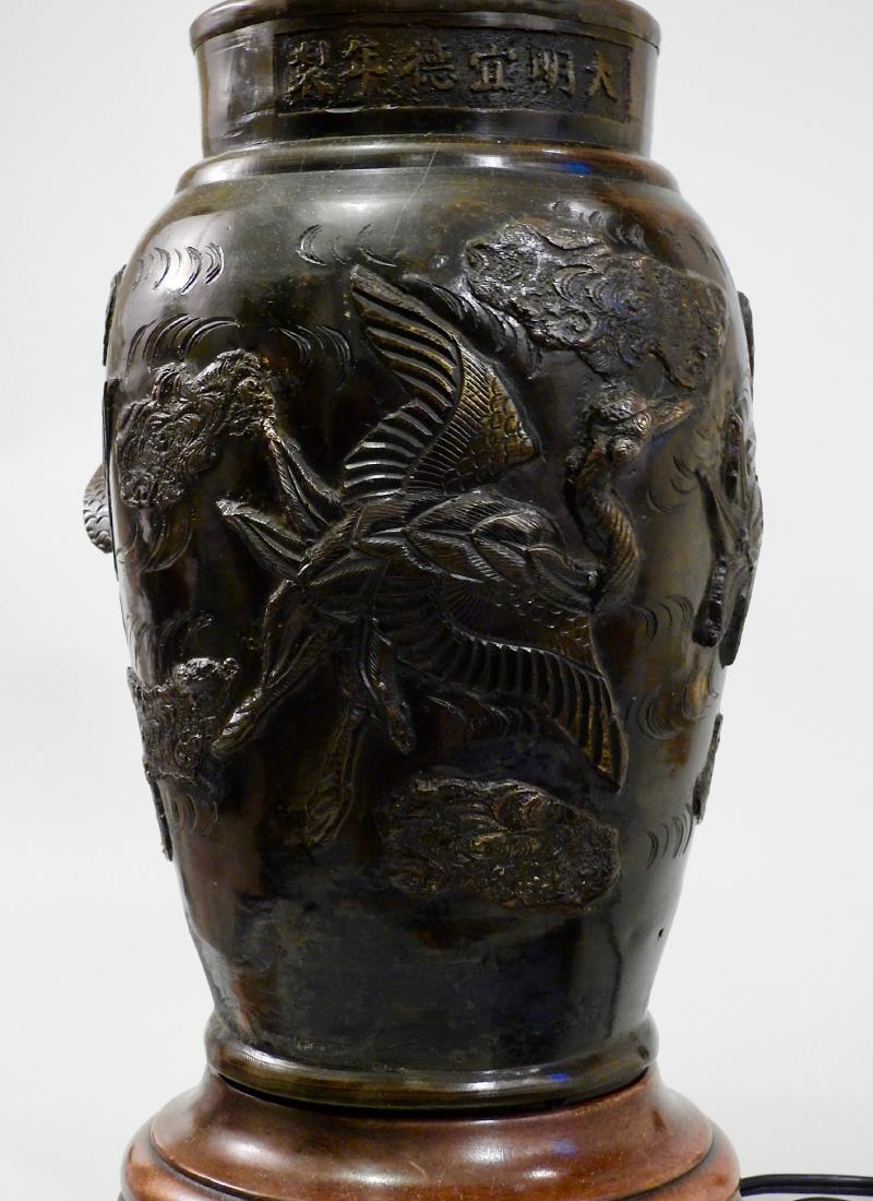 Oriental Bronze Crane Vase Lamp (1 of 9)