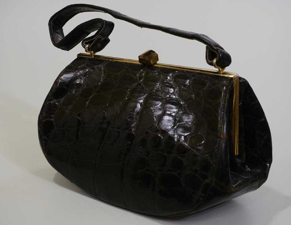 Vintage Crocodile Leather Handbag Ladies Purse Brass (1 of 10)