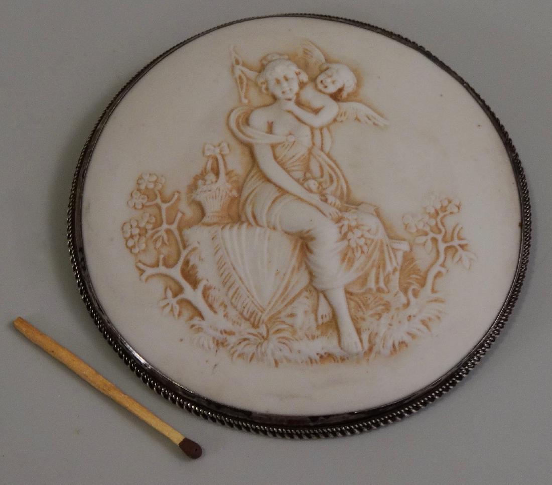 Sterling Silver Mount Porcelain Brooch Large Cherub (1 of 5)