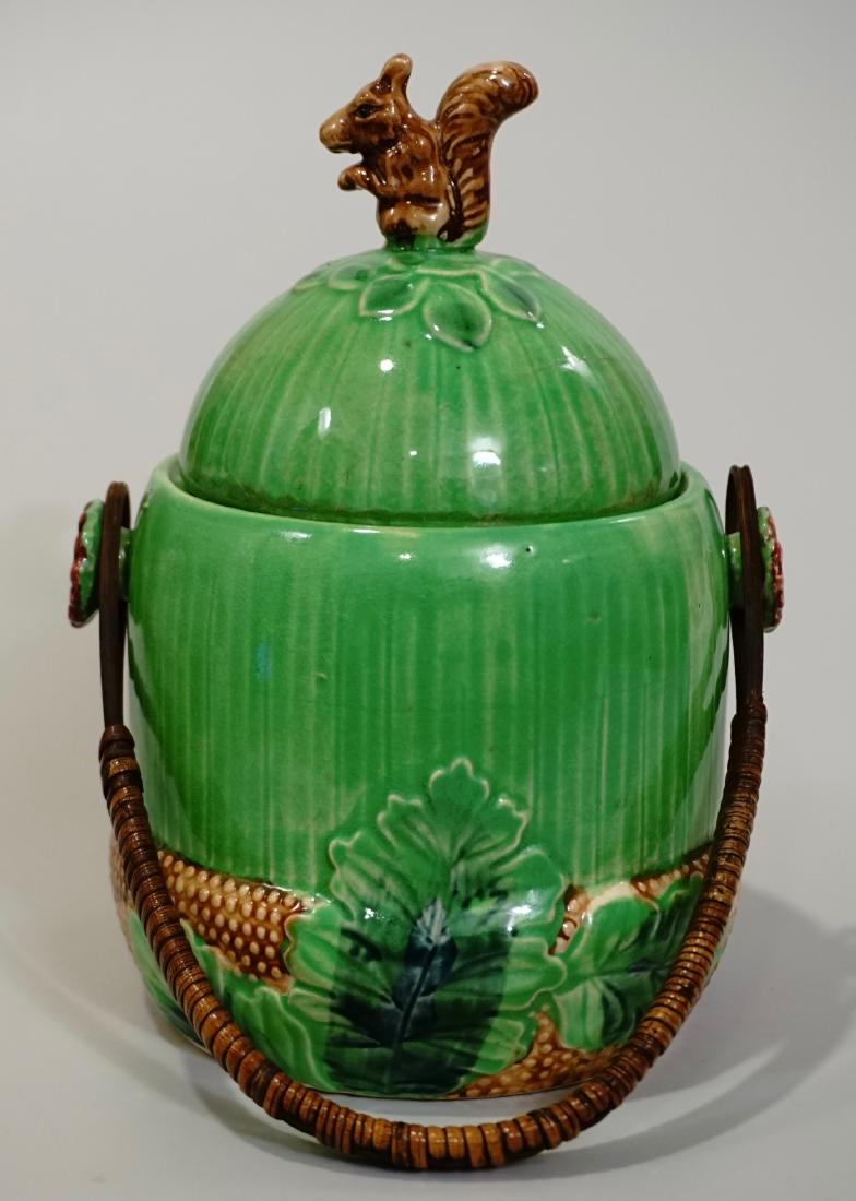 Vintage Majolica Biscuit Jar Acorn Squirrel Cookie (1 of 8)