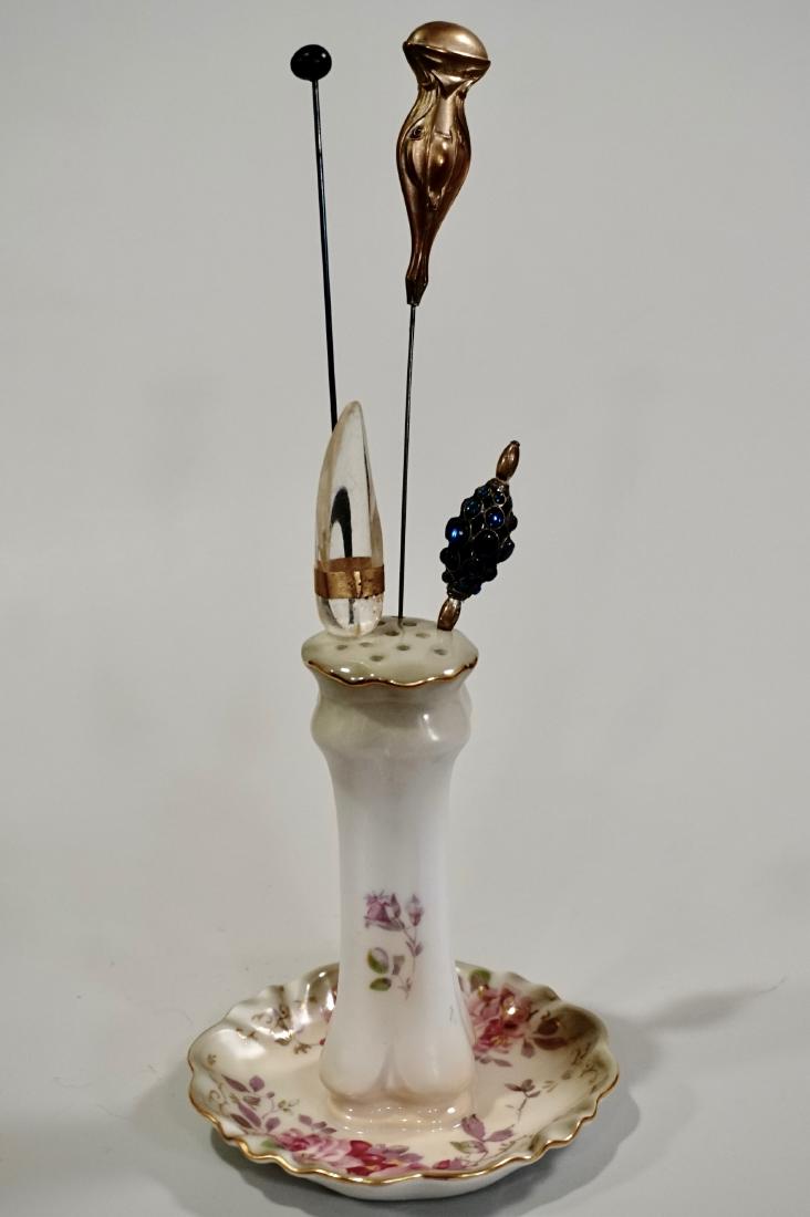 Collection of 4 Vintage Hat Pins with Porcelain Stand (1 of 6)
