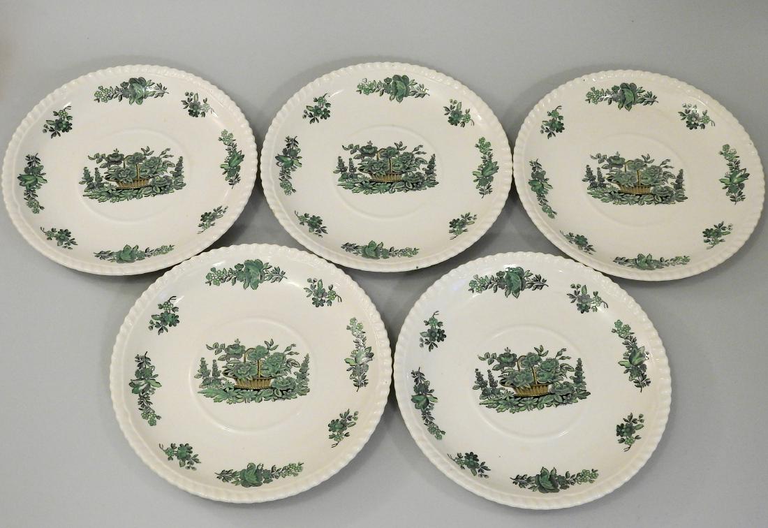 Green Basket Spode Copeland English Bone China Dessert: Green Basket Spode Copeland English Bone China Dessert Plate Lot of 5 Plates Approximately 7 3/8 inches in diameter.