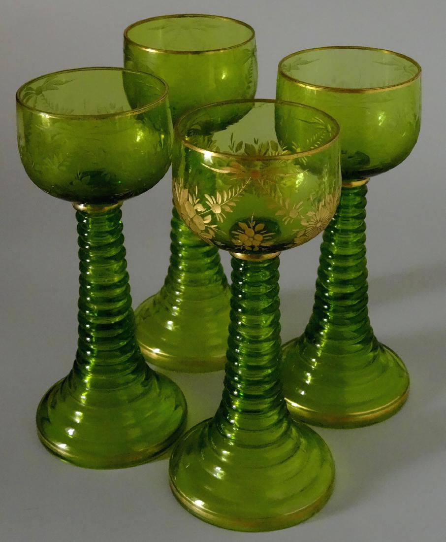 German Antique Toasting Glass Green Stem Gilded Roemer (1 of 10)