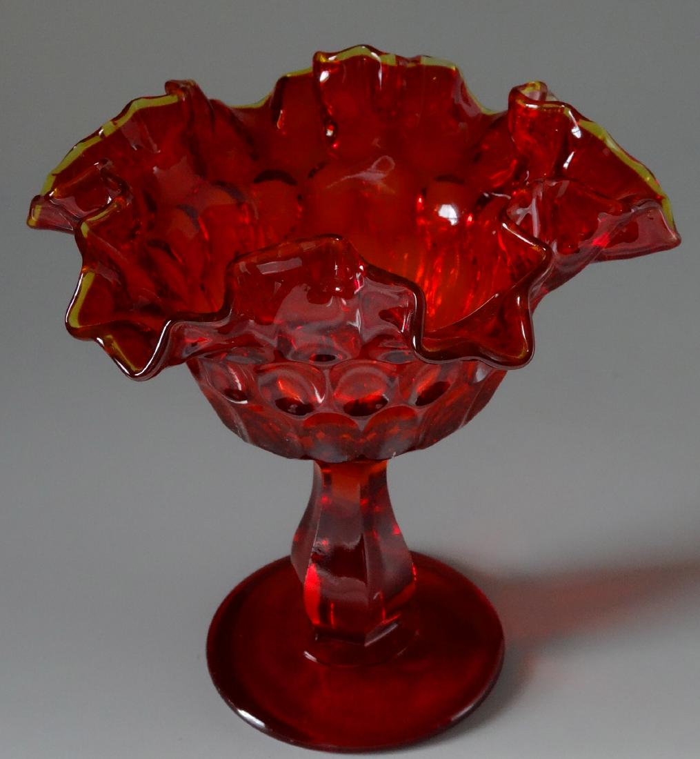 Vintage Ruby Red Amber Crimped Border Art Glass Compote (1 of 5)