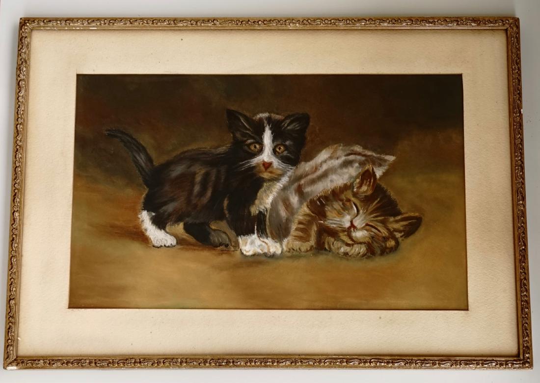Mixed Media Victorian Kittens Cat Painting Framed (1 of 5)