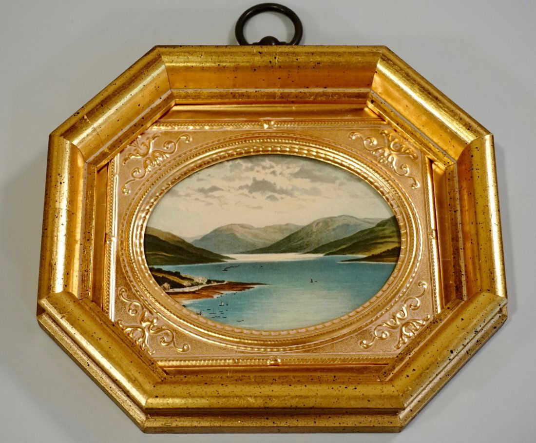 Miniature Landscape Gold Frame Colored Antique Print Su (1 of 6)
