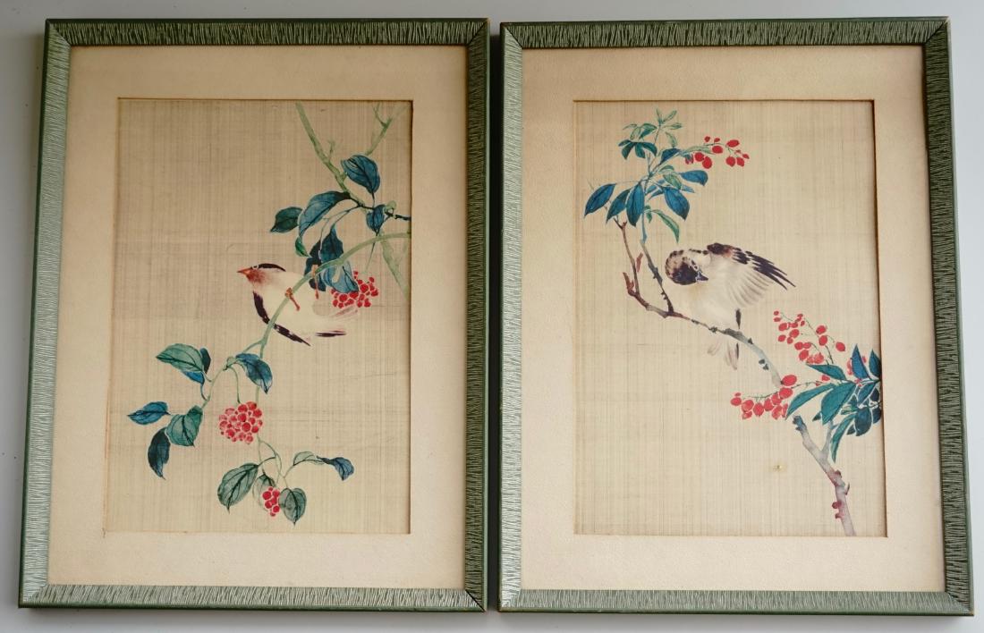 Chinese Bird Painting on Silk Pair Mid Century Vintage (1 of 12)