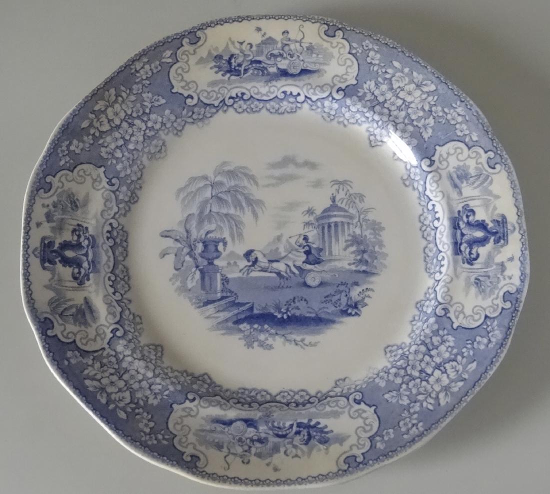 Antique c.1870 Triumphal Car J & M PB & Co Flow Blue: Antique c.1870 Triumphal Car J & M PB & Co Flow Blue Plate Approximately 9 1/2 inches in diameter.