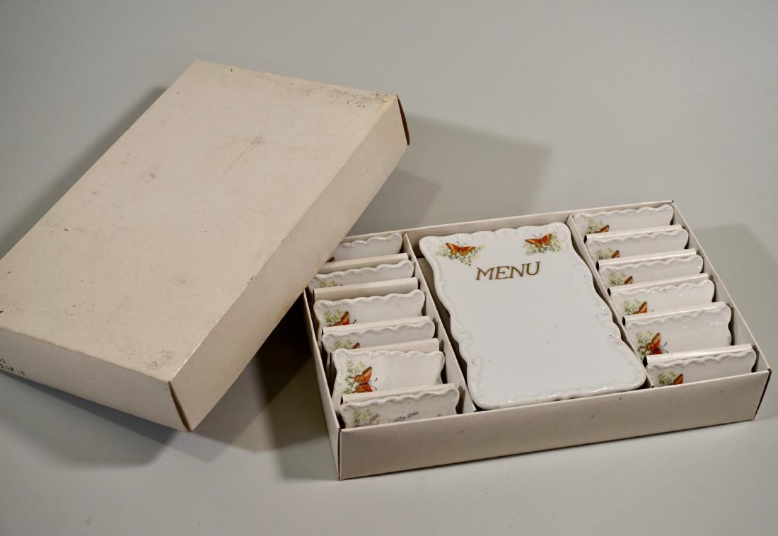 Shafford Menu and Place Card Porcelain Boxed Set for 12: Shafford Menu and Place Card Porcelain Boxed Set for 12 Twelve 1 3/8" x 2 3/8" place cards and one 3 3/4" x 5 1/2" menu card.