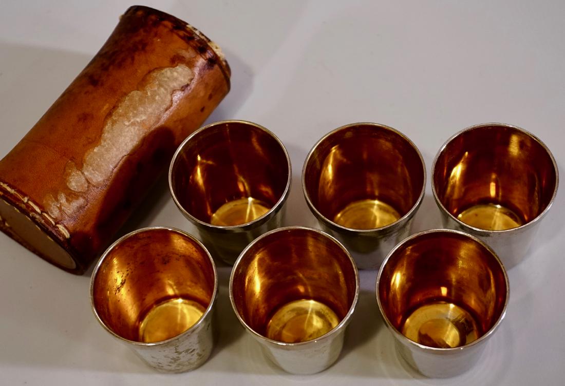 Vintage Chrome Gold Plated German Shot Glasses Leather (1 of 6)