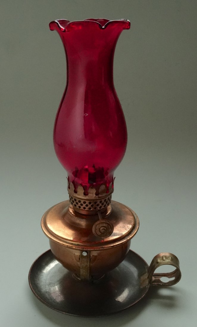 Vintage Miniature Kerosene Lamp Ruby Glass Chimney (1 of 8)