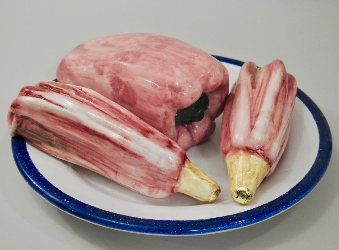 Italian Ceramic Vegetables and Plate with Blue Border (1 of 3)