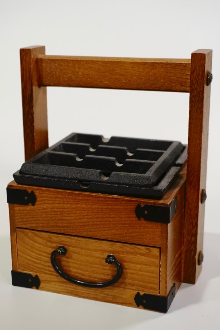 Japanese Cast Iron Ashtray Wood Smoking Stand (1 of 4)