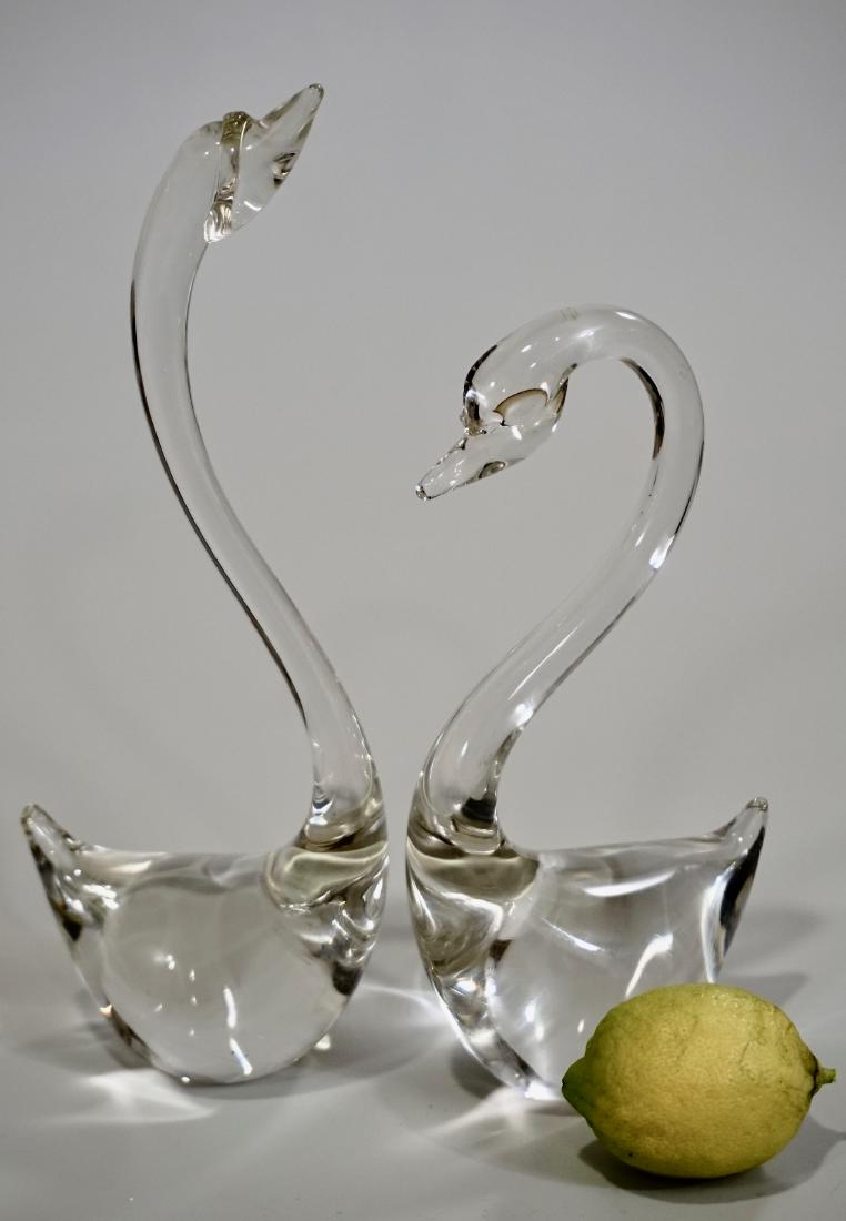 Vintage Italian Murano Art Deco Style Clear Art Glass: Vintage Italian Murano Art Deco Style Clear Art Glass Swans Lot of 2 < Approximately 3 1/2 x 2 3/8 x 7 3/16 inches and 3 1/2 x 2 3/16 x 9 1/8 inches.