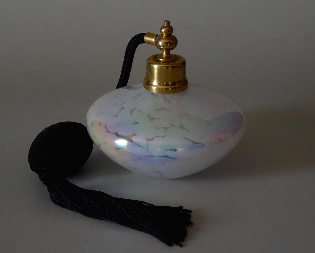 Iridescent Glass Vanity Top Atomizer: Iridescent Glass Vanity Top Atomizer Approximately 4 5/8Ó x 4 6/16Ó.
