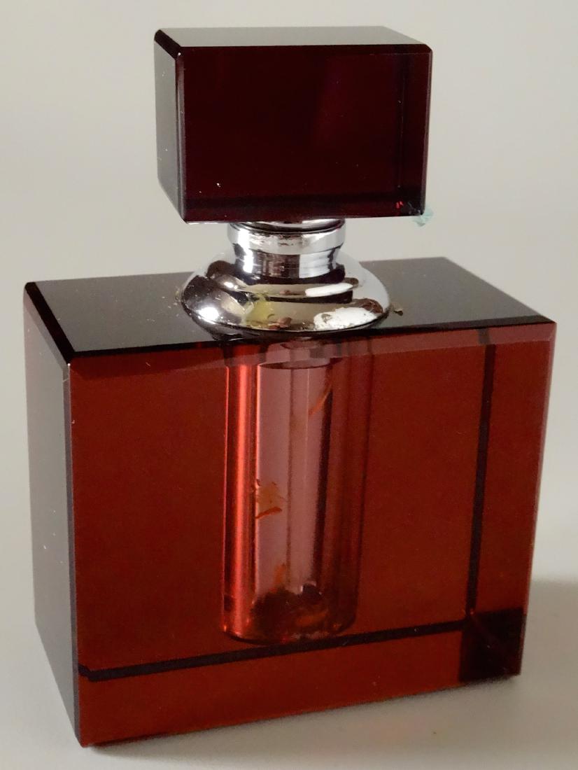 Amethyst Glass Art Deco Perfume Bottle: Amethyst Glass Art Deco Perfume Bottle Approximately 3 5/16 inches tall.