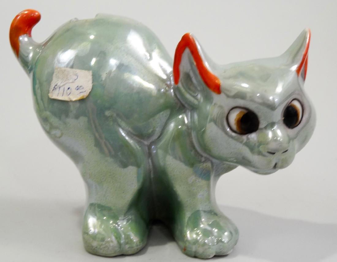 Art Deco Period Quirky Cat Figural Green Lustre Spooner (1 of 7)