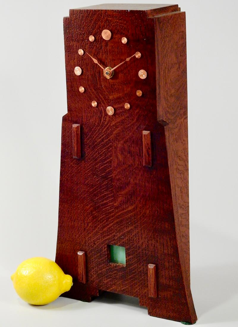 Art Craft Style Oak Desk Clock Copper Fittings Slate (1 of 6)