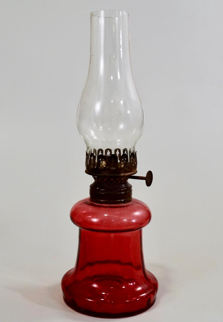 Victorian Blown Cranberry Glass Font Kerosene Lamp (1 of 7)