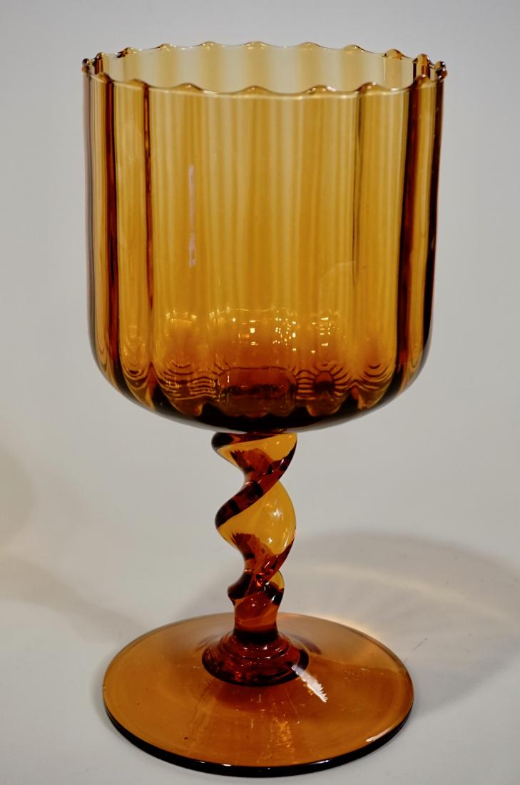 Mid Century Amber Art Glass Twisted Stem Goblet Vase (1 of 6)