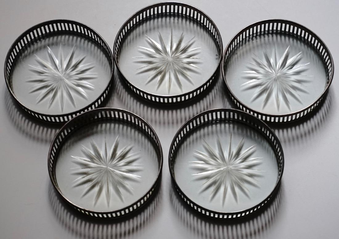 Vintage Barware Starburst Cut Glass Gallery Coaster Lot (1 of 5)