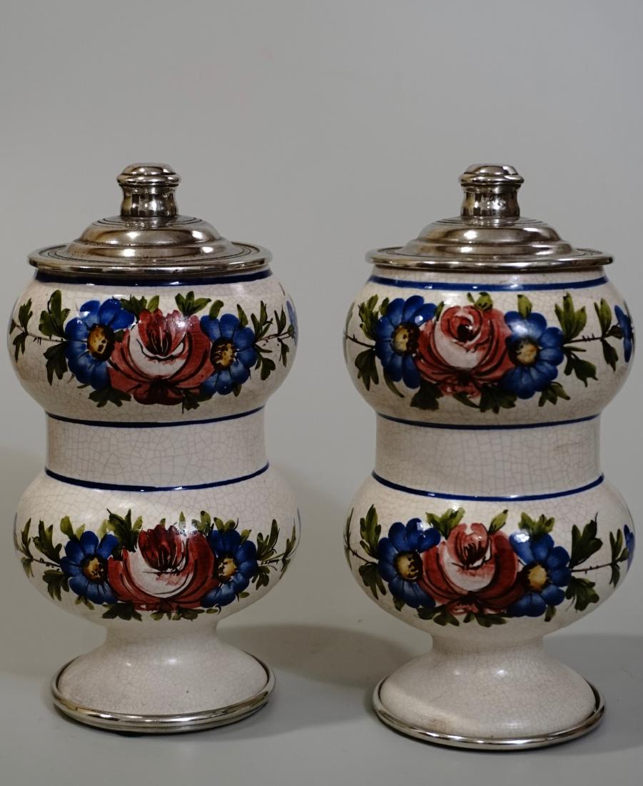 Italian Antique Style Apothecary Jars Pewter Lid Lot of: Italian Antique Style Apothecary Jars Pewter Lid Lot of 2 Approximately 8 inches tall x 4 1/8 inches in diameter.