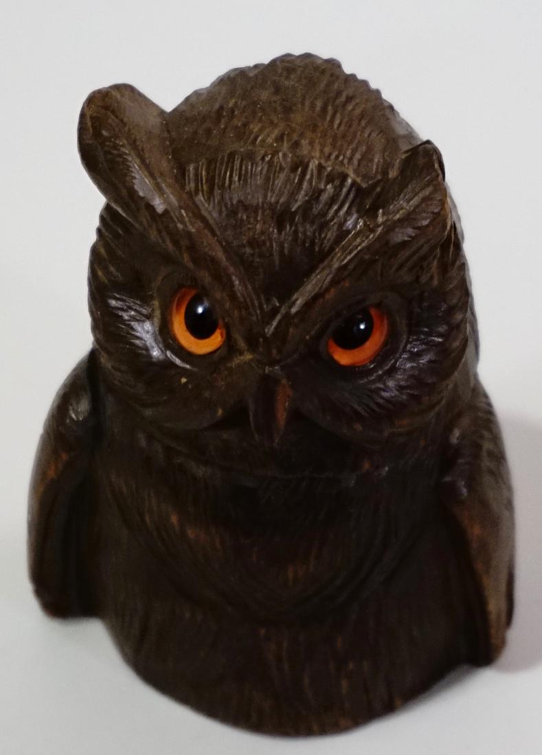 Owl Box Black Forest Wood Carving Glass Eyes (1 of 6)