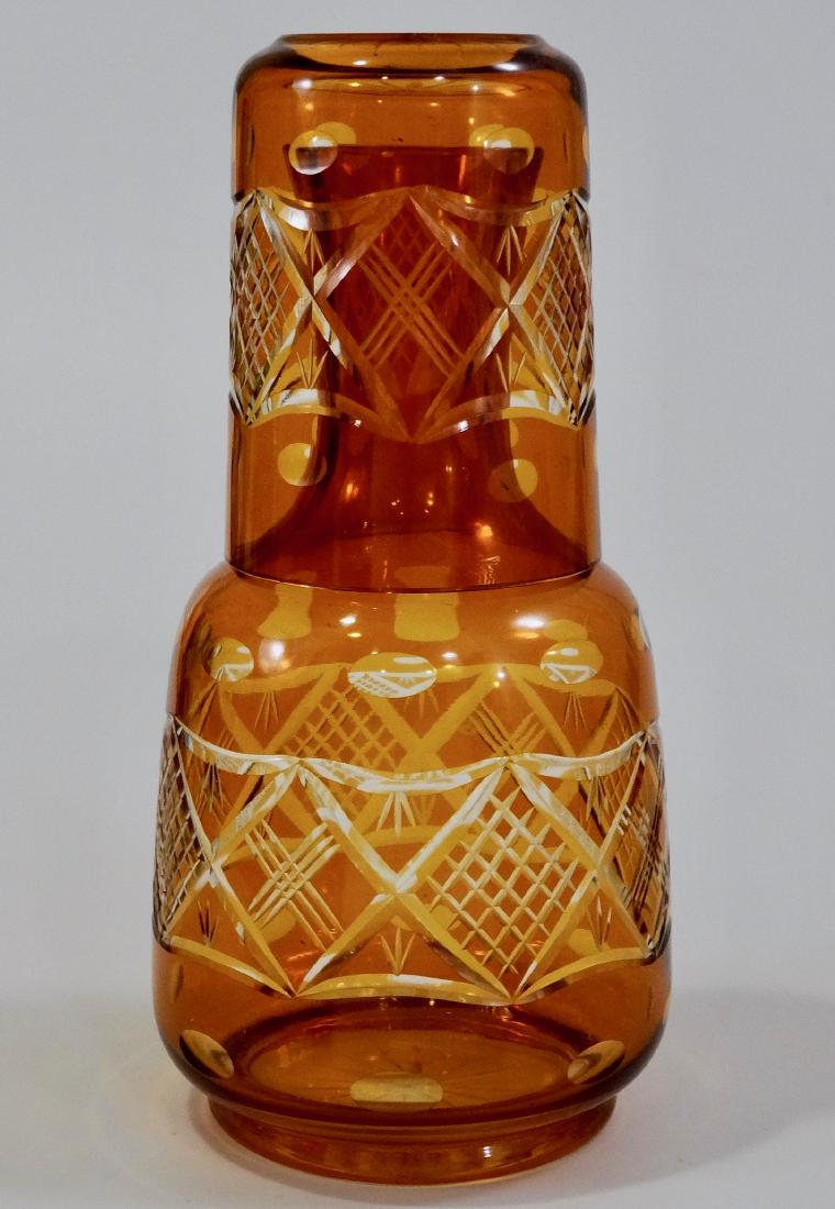 Amber Cut To Clear Bedside Carafe With Tumbler Glass (1 of 8)